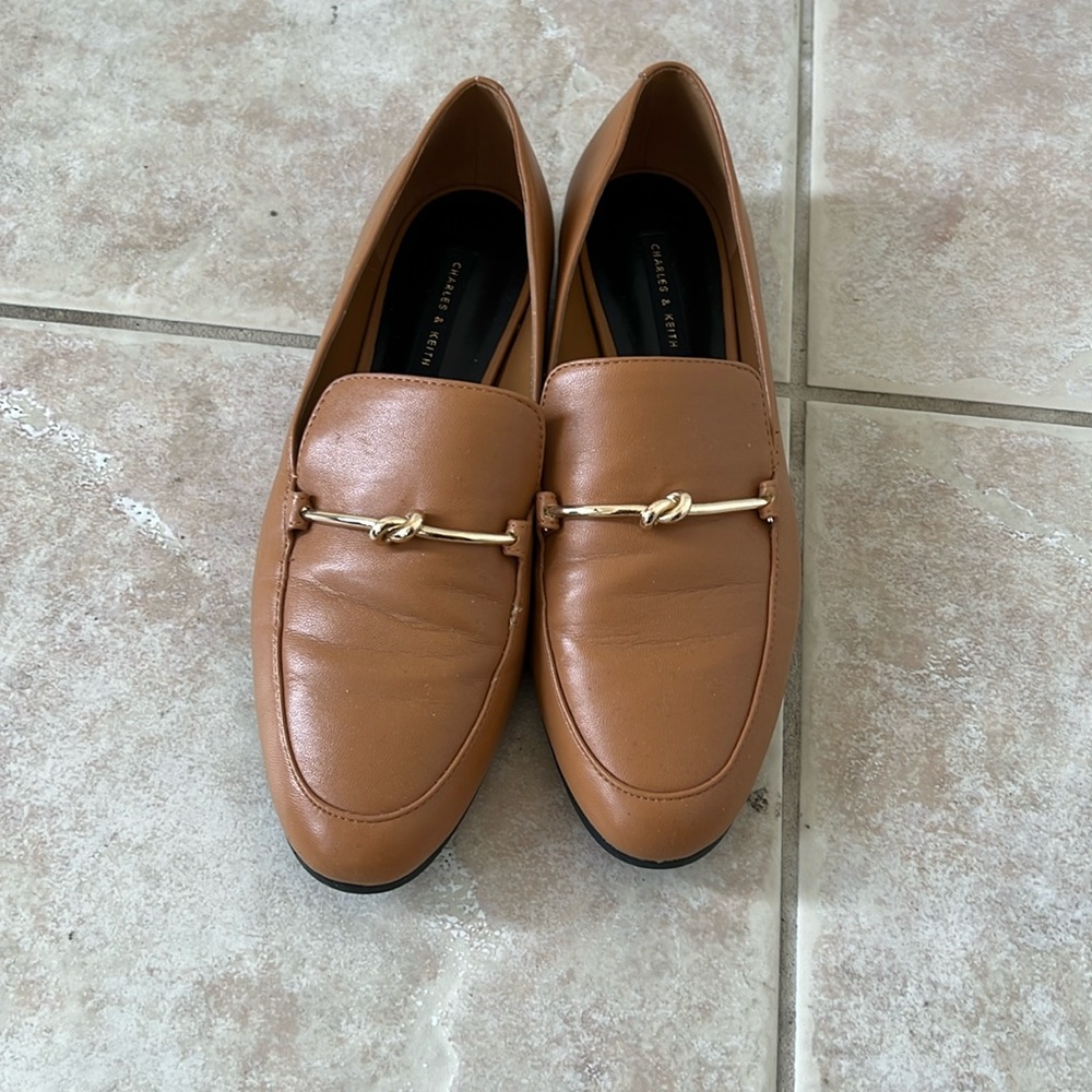 Charles & Keith Tan Leather Loafers